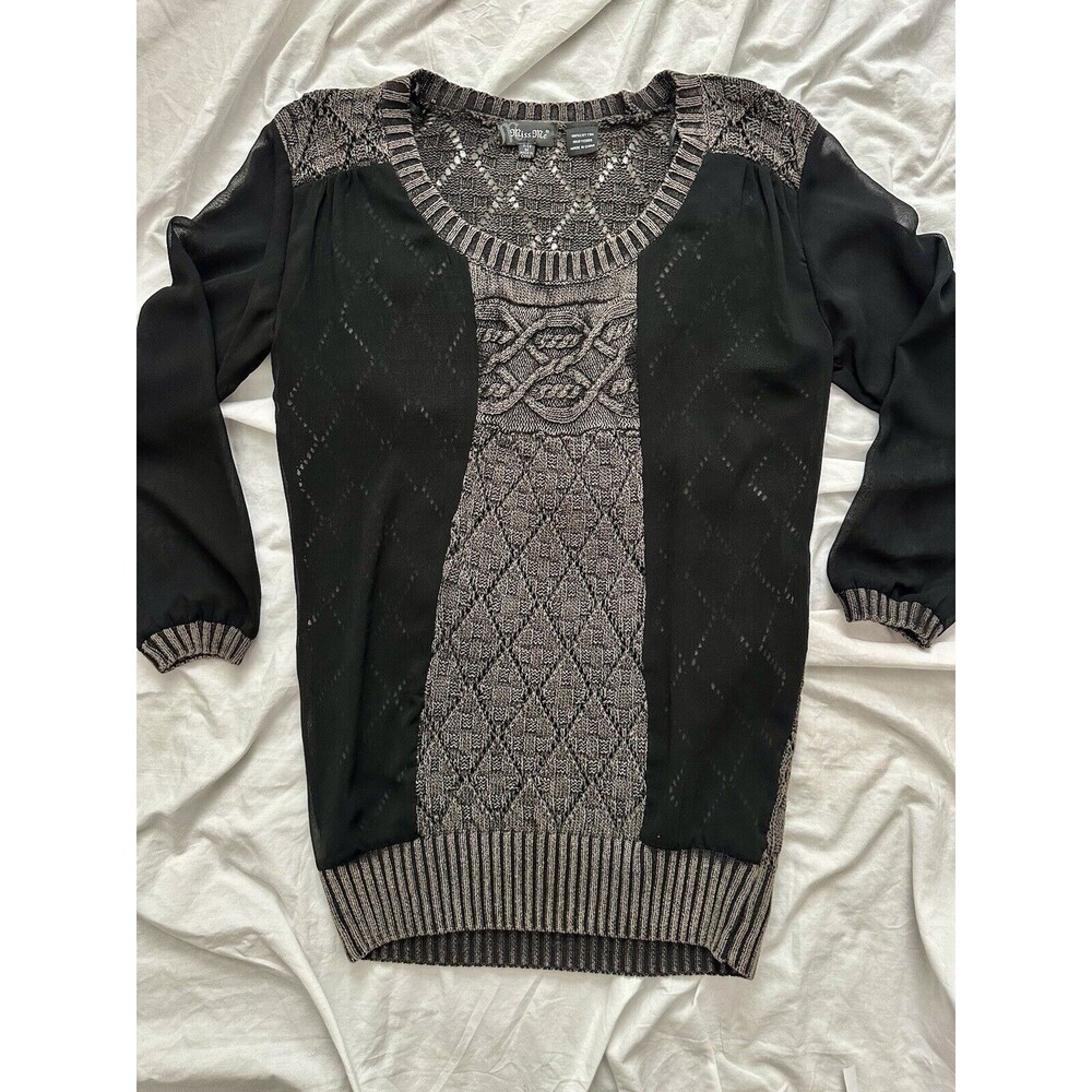 MISS ME Womens Size MEDIUM M Quarter Sleeve Half Cable Knit Goth Cute Sweater